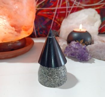 Orgonite Pyramid Small Cone ALUMINUM CHIP with Magnetite tip 150 GR
